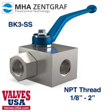 NPT Threaded Stainless Steel 3-Way Diverter Hydraulic Ball Valve, 1/4" - 2"