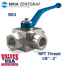 NPT Threaded Steel 3-Way Selector Hydraulic Diverter Ball Valve, 1/4" - 2"