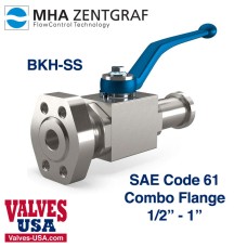 !Code 61 Combo Flange Stainless Steel Hydraulic Ball Valve, 1/2" - 1"