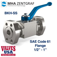 Code 61 Flanged Stainless Steel Hydraulic Ball Valve, 1/2" - 1"