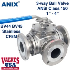 !3-Way ANSI 150 Flanged Stainless Steel 1000 WOG Ball Valve, 1" - 4"