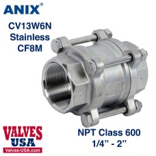 Check Valve, API, Stainless Steel, 3-Piece, 600# NPT Threaded, 1/4" to 2"