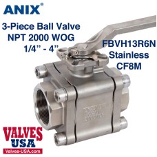 !NPT Threaded Stainless Steel 3-Piece 2000 WOG Ball Valve, 1/4" - 4"
