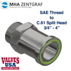 Hydraulic Hose Fitting Adaptor, Steel, Straight, Male SAE / C.61 Split Flange Head