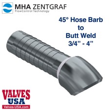 Hydraulic Hose Fitting Adaptor, Steel, 45 Degree Elbow, Hose Barb / Butt Weld End