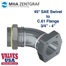 Hydraulic Hose Fitting Adaptor, Steel, 45 Degree Elbow, Male SAE / C.61 Flange