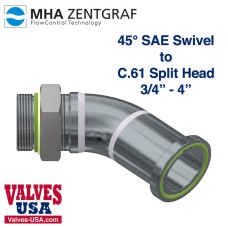 Hydraulic Hose Fitting Adaptor, Steel, 45 Degree Elbow, Male SAE / C.61 Split Flange Head