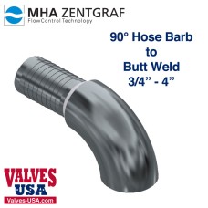 Hydraulic Hose Fitting Adaptor, Steel, 90 Degree Elbow, Hose Barb / Butt Weld End