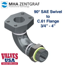 Hydraulic Hose Fitting Adaptor, Steel, 90 Degree Elbow, Male SAE / C.61 Flange