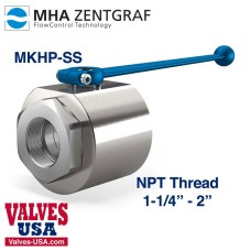 NPT Threaded Stainless Steel Hydraulic Ball Valve, 1-1/4" - 2"